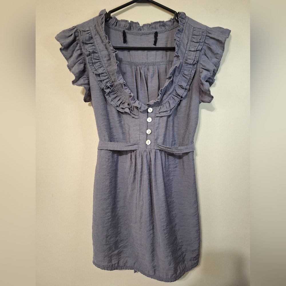 Jean Machine Y2K Vintage Cotton Silk Ruffle V-Neck Blouse Top Purple Grey Small